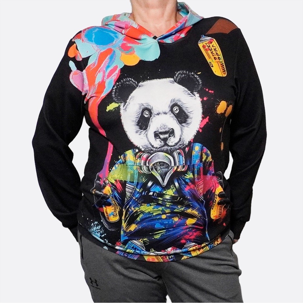 Panda Graffiti Hoodie‎ M/L Edgy Streetwear Art Graphic Sweatshirt Unisex